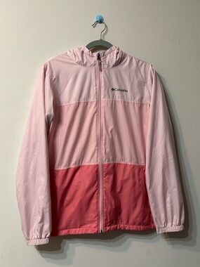 Columbia Girls XL Pink Colorblock Hooded Fleece Lined Windbreaker Jacket